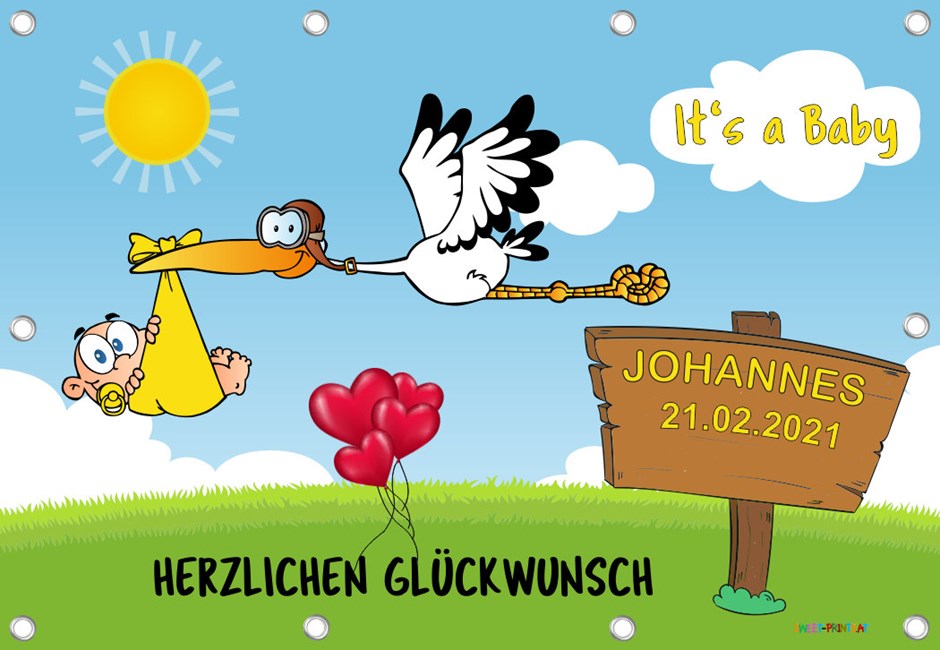 Baby-Storch Banner Neutral MIT individueller  Beschriftung