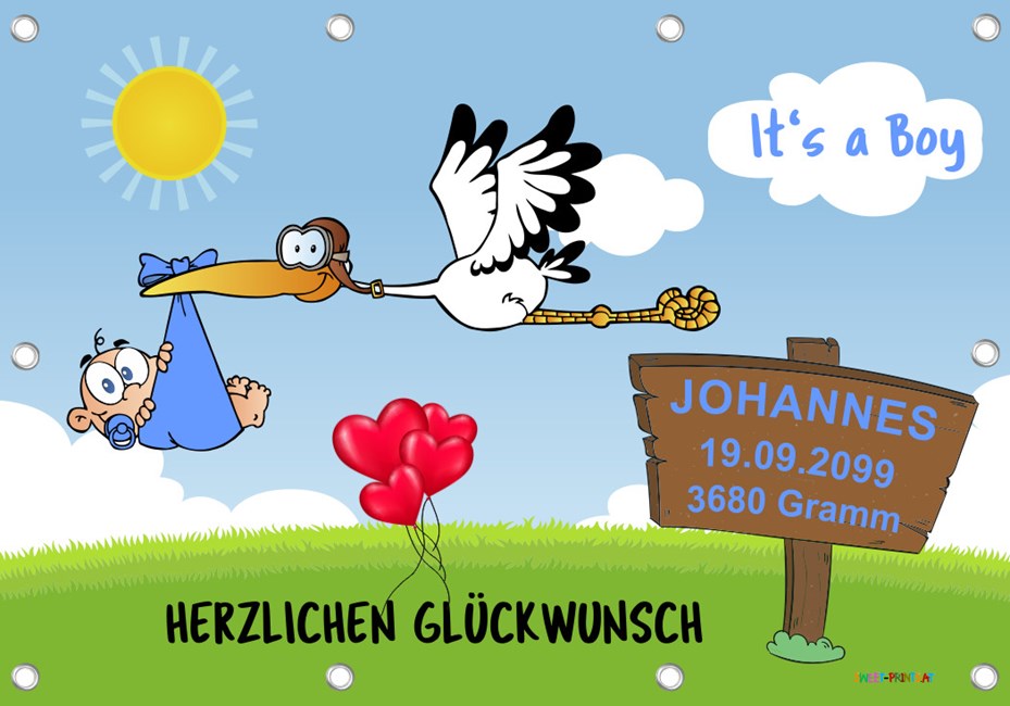 Baby-Storch Banner MIT individueller  Beschriftung