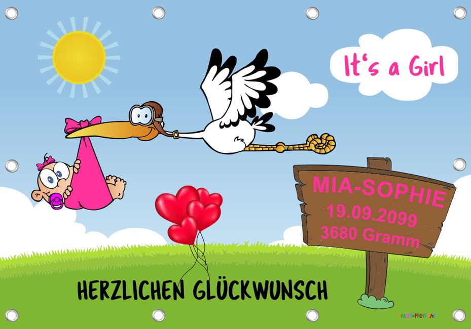 Baby-Storch Banner MIT individueller  Beschriftung