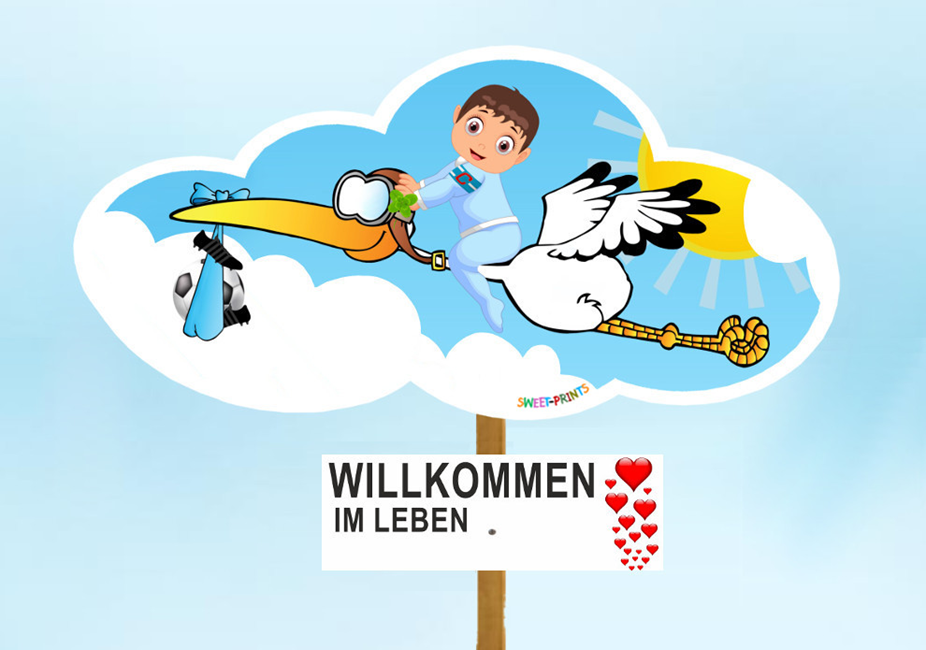 Baby Storch Fußball Junge süß blau herzig Klapperstorch