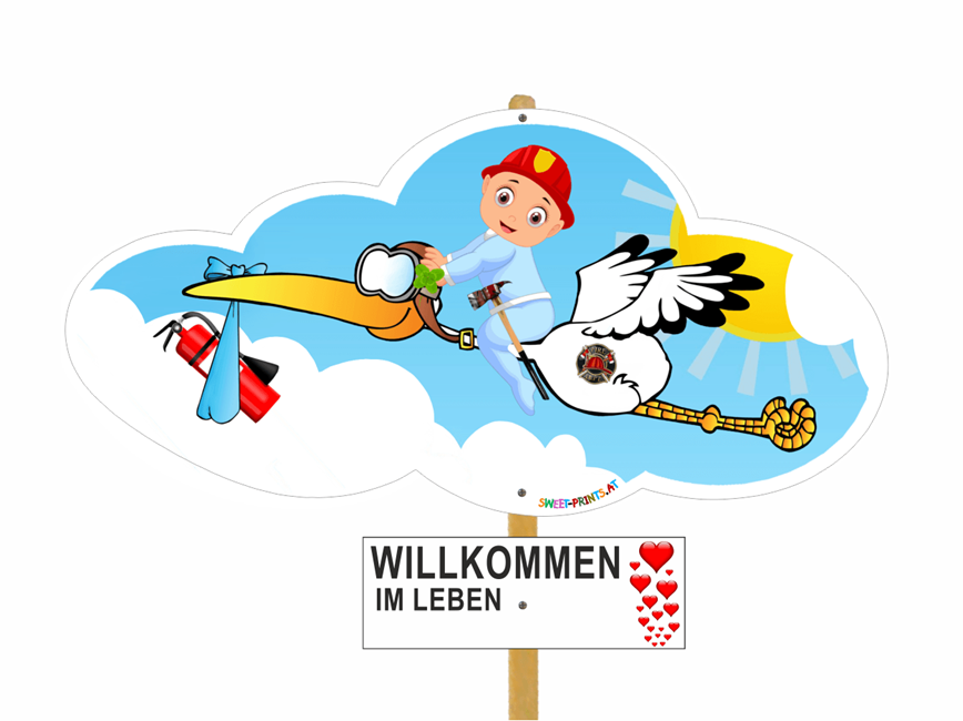Baby Storch Feuerwehr Junge blau