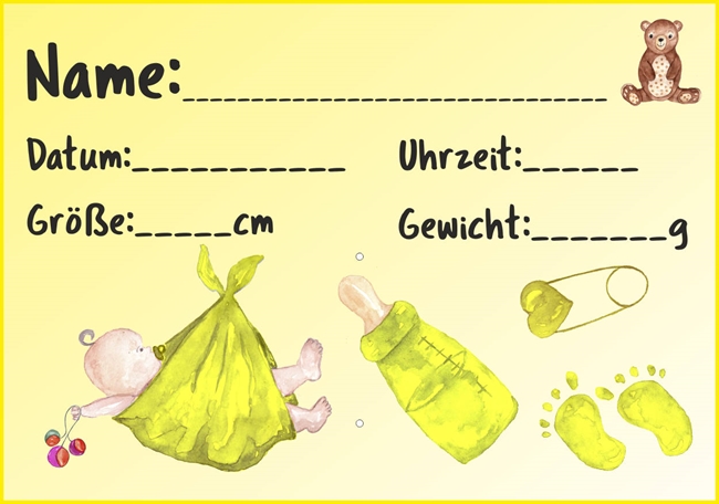 Beschriftungstafel Geburt Baby Neutral gelb