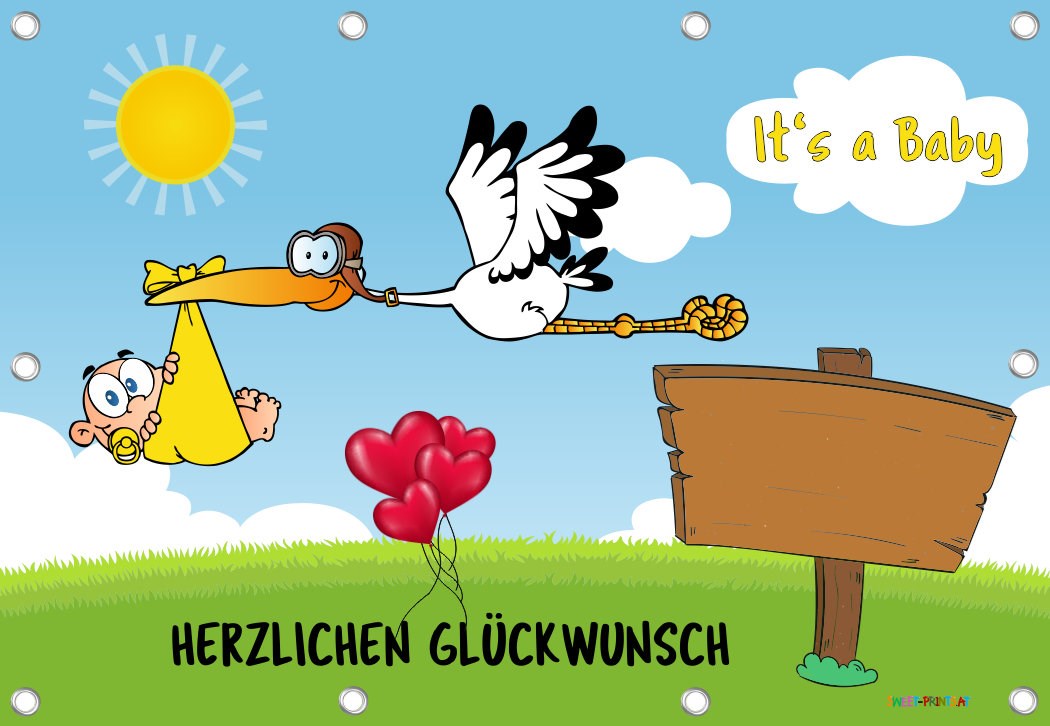 Baby-Storch Banner OHNE Beschriftung (kann von Ihnen mit Permanentmarker beschriftet werden)