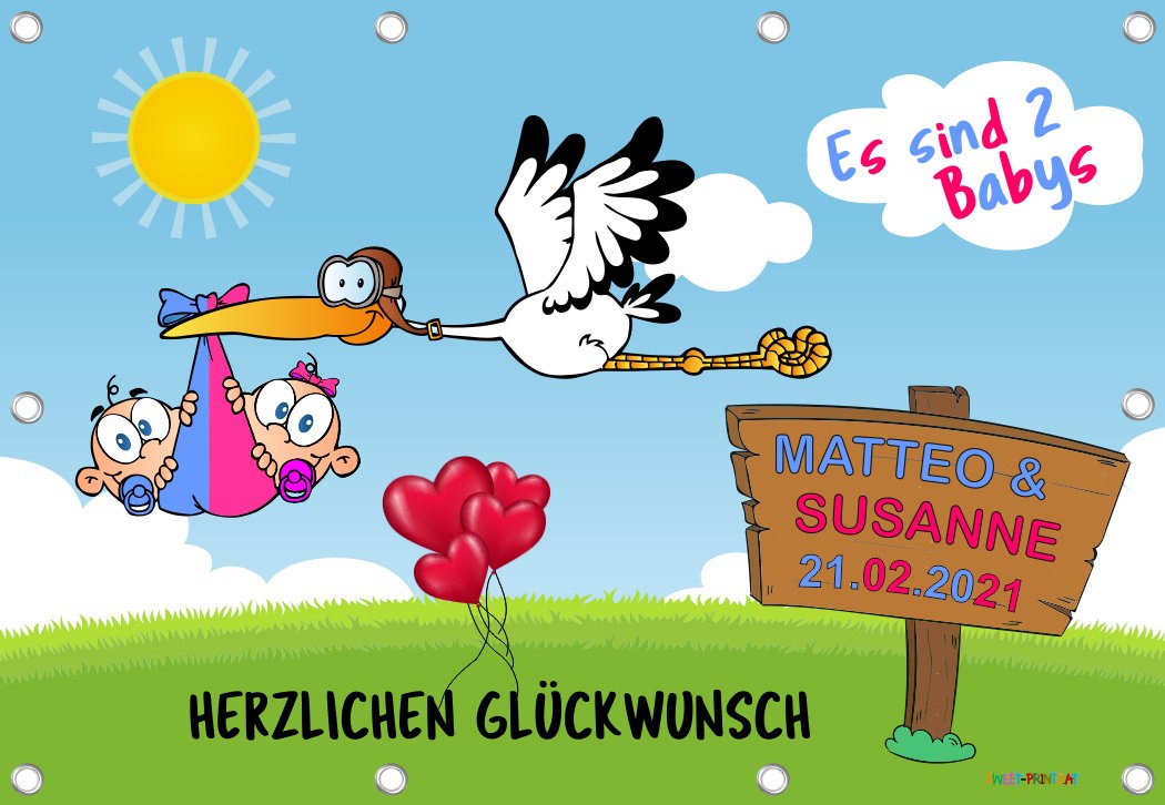 Geburtsbanner für Zwillinge (1 Junge + 1 Mädchen))