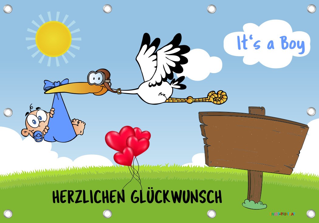 Baby-Storch Banner OHNE Beschriftung (kann von Ihnen mit Permanentmarker beschriftet werden)