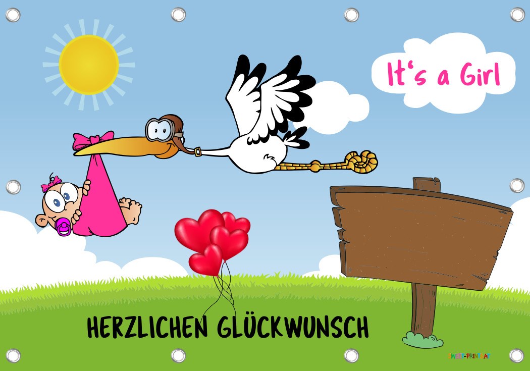 Baby-Storch Banner OHNE Beschriftung (kann von Ihnen mit Permanentmarker beschriftet werden)