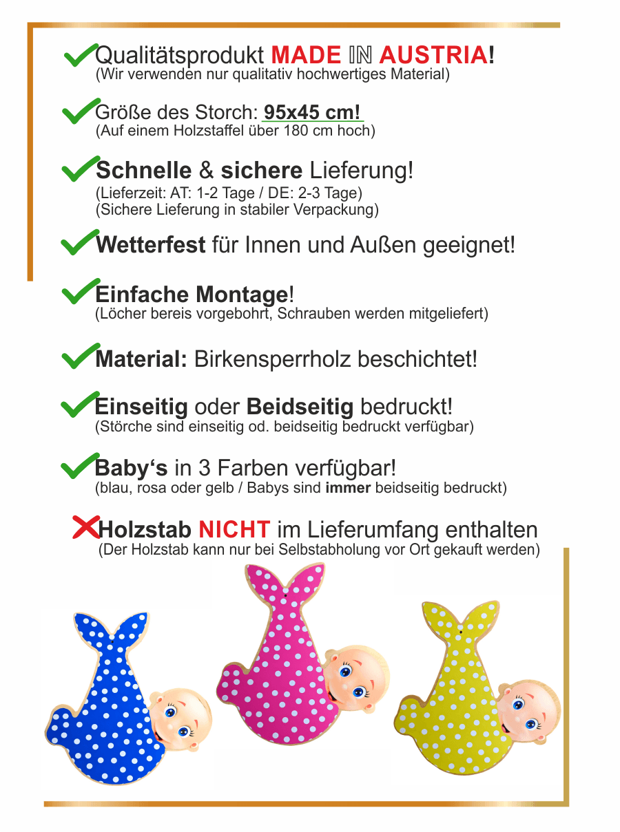 Infos zu unserem Baby Storch aus Holz: