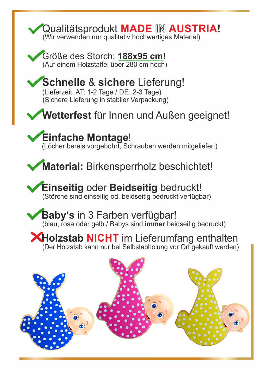 Infos zu unseren Holz Babystörchen: