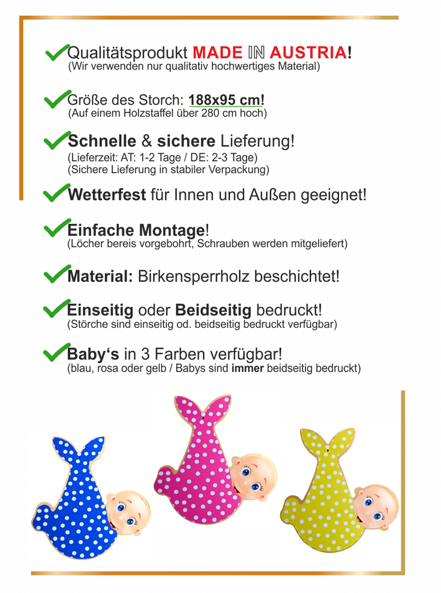Infos zu unseren Holz Babystörchen: