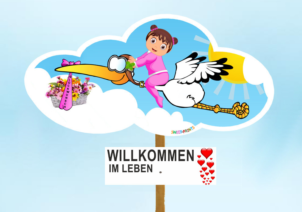 Babystorch Glückwunsch Mädchen süß rosa herzig Klapperstorch