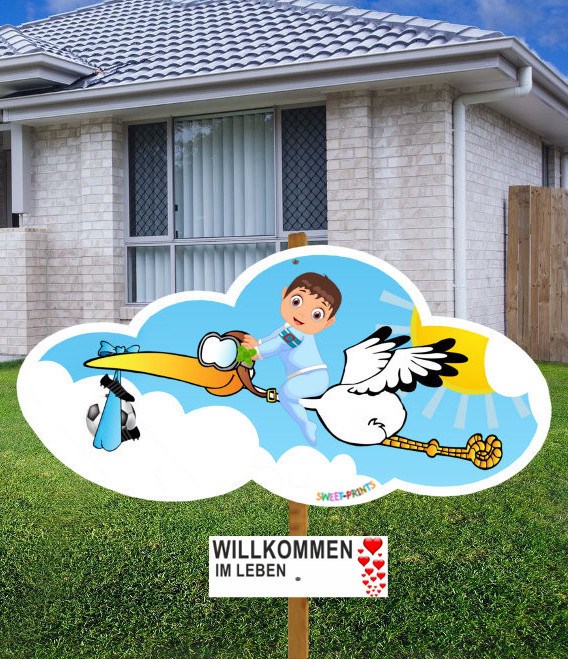 Babystorch Fußball Junge süß blau herzig Klapperstorch Holzstorch