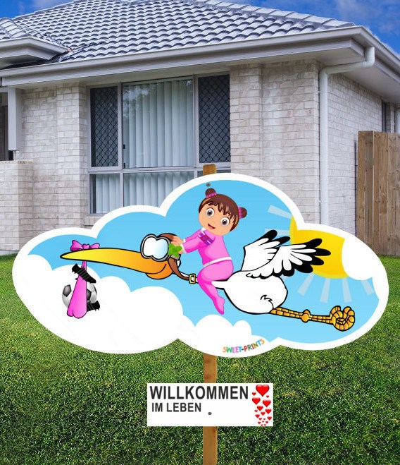 Baby Klapperstorch Fußball Mädchen süß rosa herzig Holzstorch