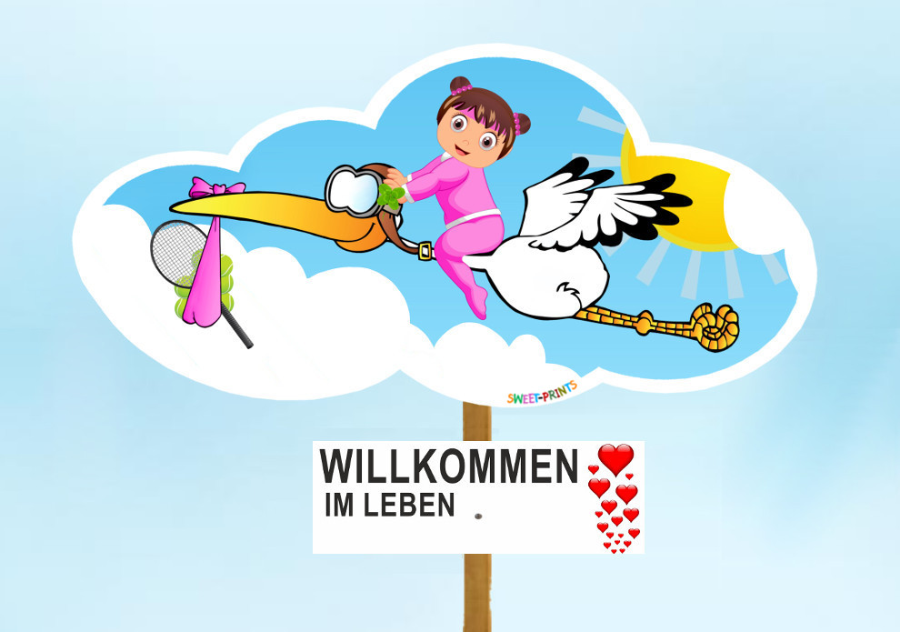 Babystorch Tennis Mädchen süß rosa herzig Klapperstorch