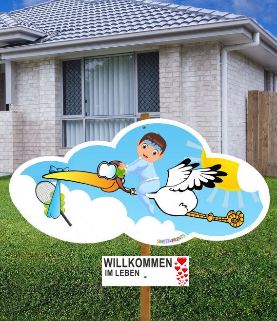 Babystorch Tennis Junge süß blau herzig Klapperstorch Holzstorch