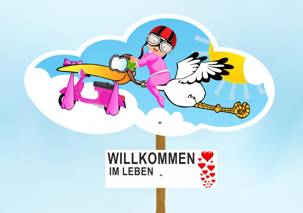 Vespa Babystorch Mädchen süß rosa herzig Klapperstorch