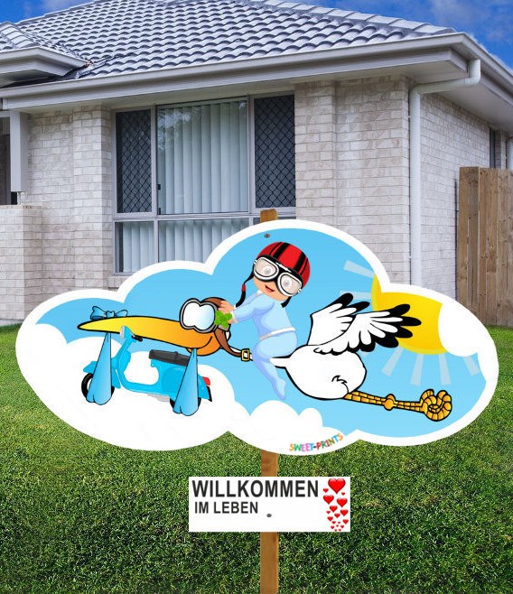 Vespa Babystorch Junge süß blau herzig Klapperstorch Holzstorch