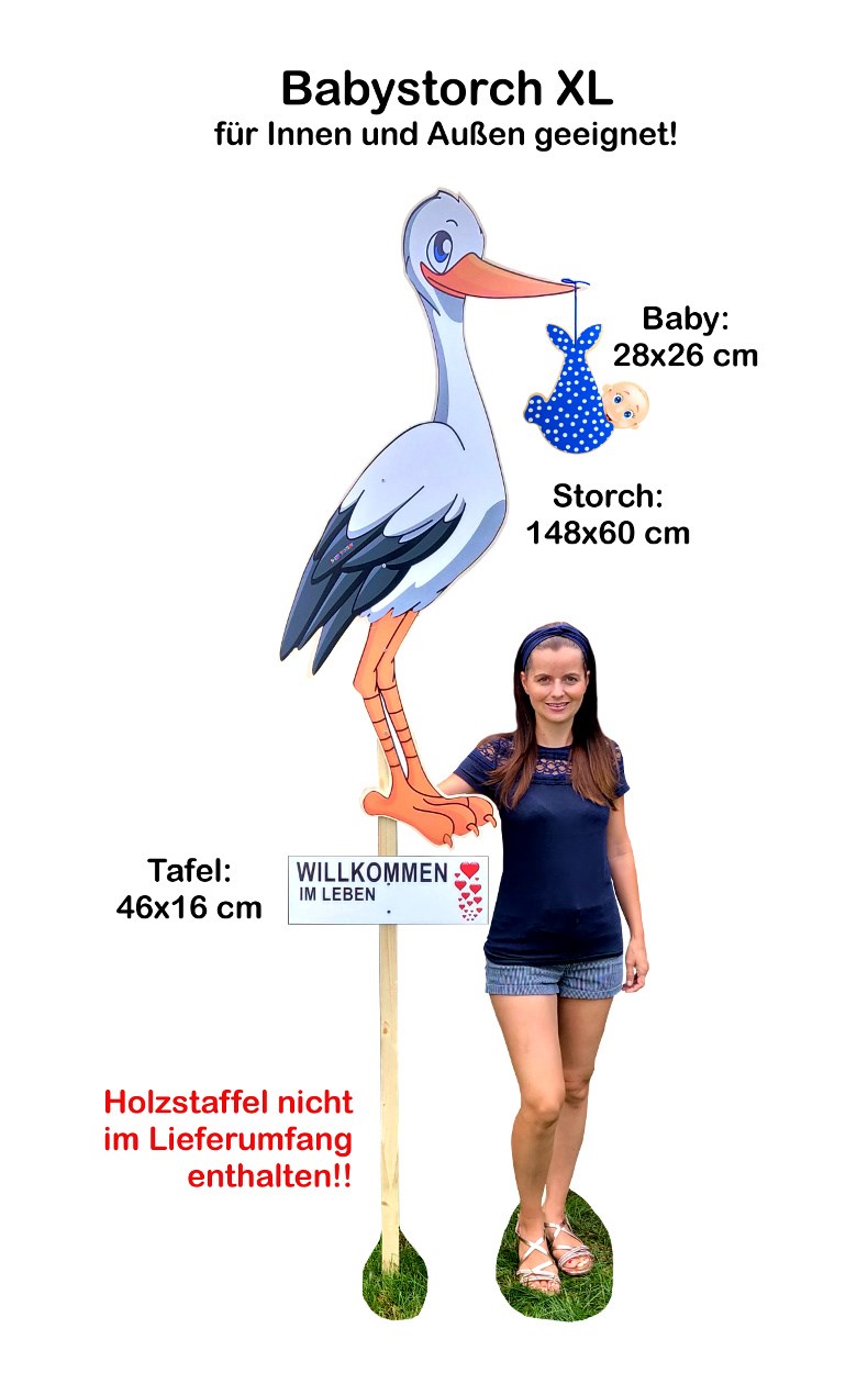 XL Storch zur Geburt mit blauer Windel