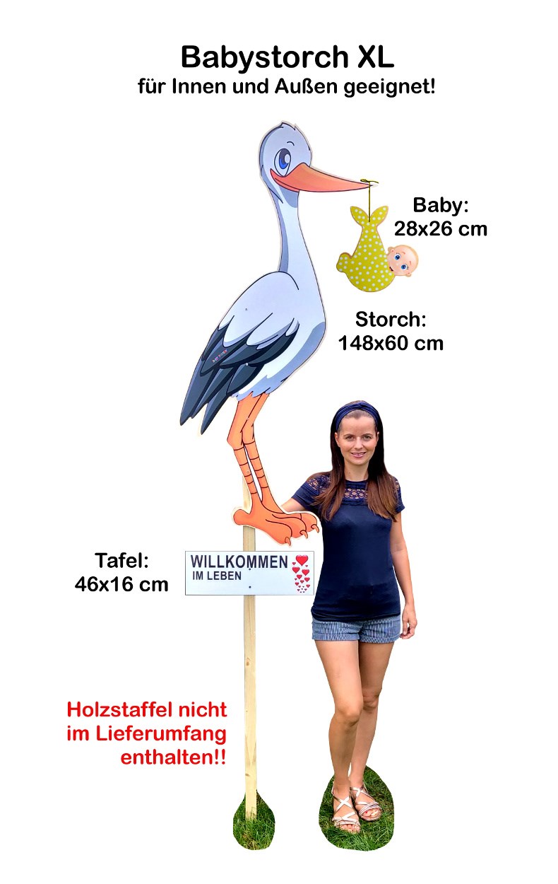 XL Holzstorch mit neutralem Baby in gelb