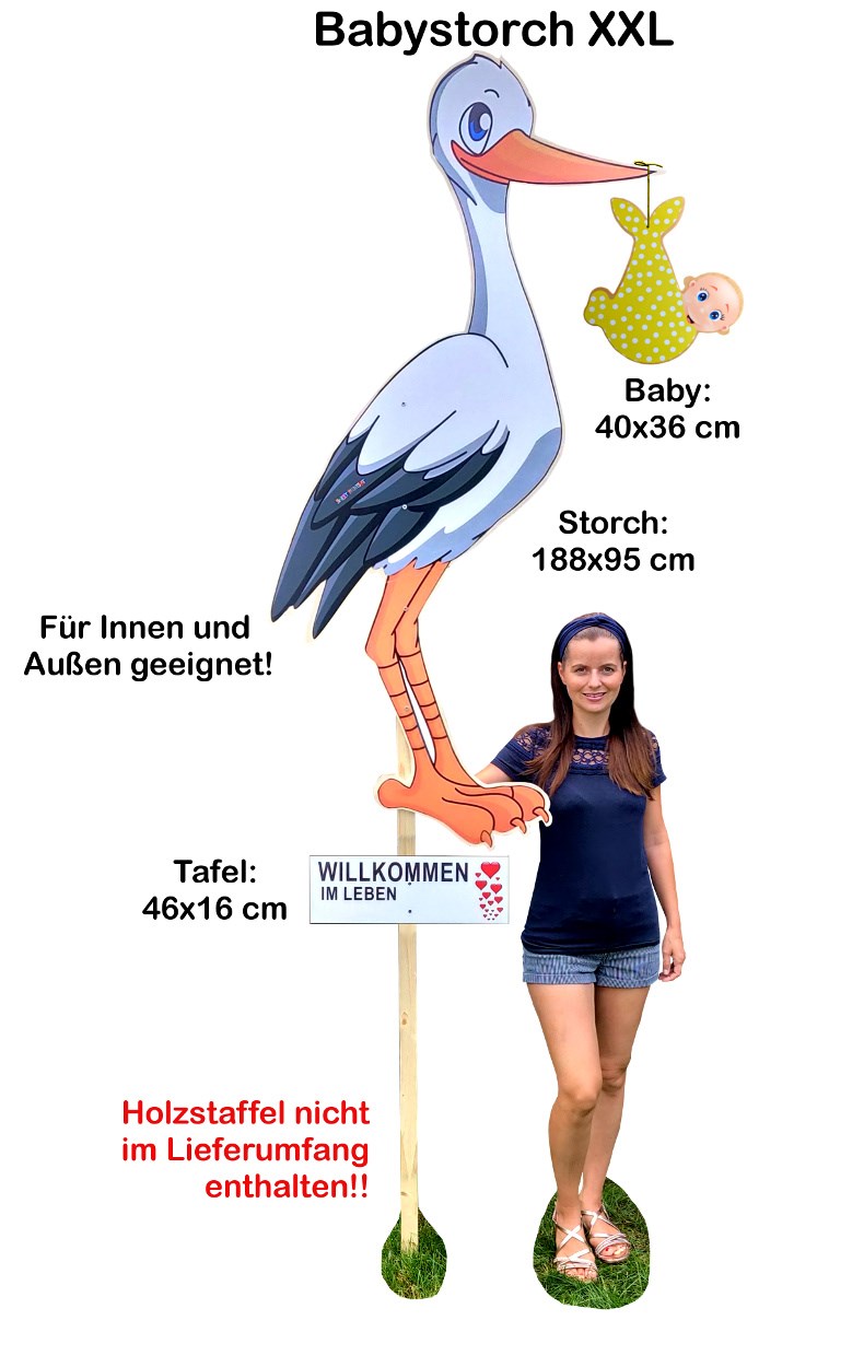 Holzstorch XXL mit gelben Baby