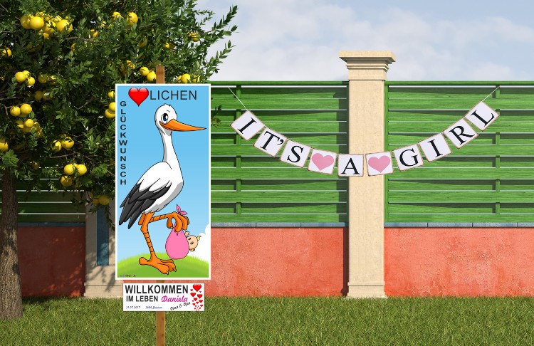 It's a Girl Banner / Girlande zur Geburt Baby, rosa