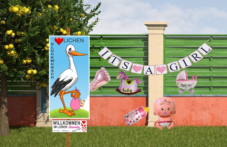 It's a Girl Banner / Girlande zur Geburt Baby, rosa
